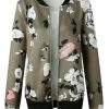 Women's Casual Floral Zip Up Bomber Jacket Coat Lightweight Short Camo No Lining Outwear Tops Windbreaker with Pocket
