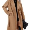 Women Elegant Wool Pea Coat Lapel Collar Double Breasted Mid-Long Winter Overcoats with Belted Pockets