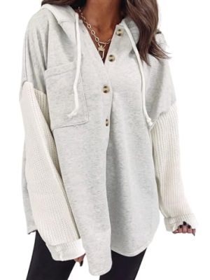 Oversized Sweatshirt for Women Loose Fit Casual Long Sleeve Button Hooded Sweatshirts Hoodies with Pocket