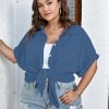 Women Plus Size Button Down Short Sleeve Shirts Collared Textured Summer Blouse Casual Tops with Pockets
