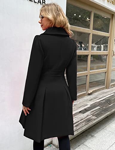 2024 Women's Fashion Trench Coat Notch Lapel Double Breasted Thick A Line Pea Coats Jacket with Pockets(S-2XL)