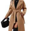Women Elegant Wool Pea Coat Lapel Collar Double Breasted Mid-Long Winter Overcoats with Belted Pockets