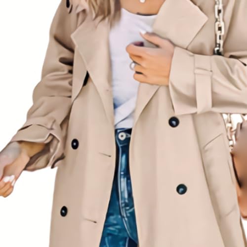 Womens Casual Notched Lapel Double Breasted Trench Coats Classic Fashion Long Jacket Slim Windbreaker Overcoat