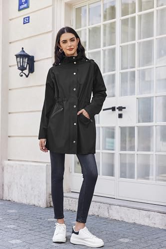 Raincoat Women Waterproof Long Hooded Rain Jacket Trench Coats Windbreaker Travel Jacket