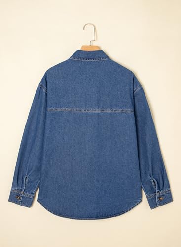 Women Denim Shirts Oversized Long Sleeve Button Down Blouse V Neck Casual Top Shackets