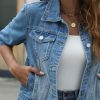 Women's 3/4 Sleeve Short Denim Jacket Lapel Button Down Cropped Trucker Jean Jackets Coats
