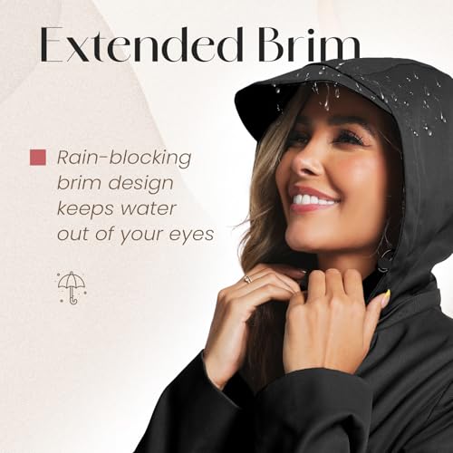 Womens Trench Coat Waterproof Rain Jacket Rain-blocking Brim Detachable Hood Raincoat with Belt Outdoor Travel