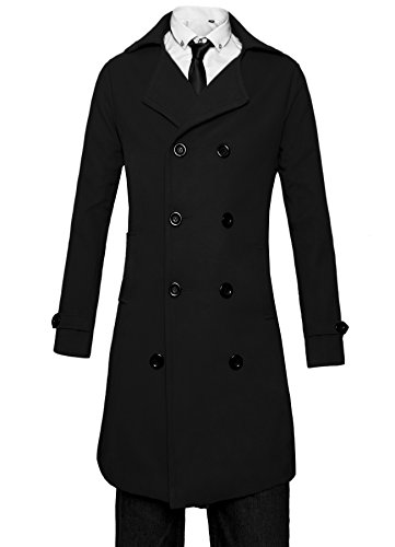 Men Trench Coat Winter Long Jacket Double Breasted Overcoat