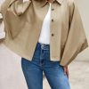 Womens Oversized Cropped Trench Coats Batwing Sleeve Trendy Casual Short Jackets Button Up Outerwear