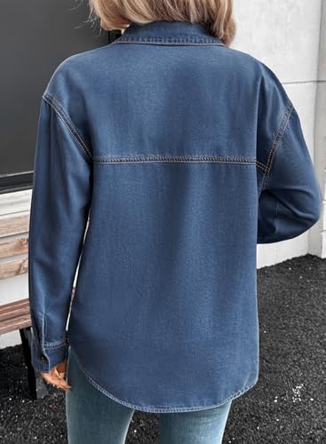 Women Denim Shirts Oversized Long Sleeve Button Down Blouse V Neck Casual Top Shackets