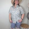 Womens Plus Size Linen Button Down Shirts Short Sleeve Cotton Casual Collared Shirt V Neck Summer Blouses Tops