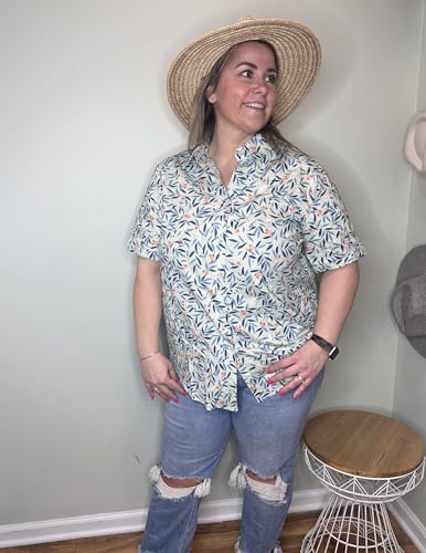 Womens Plus Size Linen Button Down Shirts Short Sleeve Cotton Casual Collared Shirt V Neck Summer Blouses Tops
