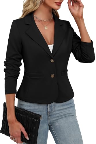 Women's Casual Stretchy Knit Blazer,Lightweight Slim Fit Jackets Long Sleeve Business Suit with Pockets