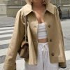 Women Crop Trench Coat Single Breasted Check Lining Lightweight Cropped Jackets Fashion Outerwear