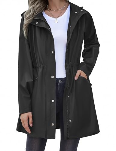 Raincoat Women Waterproof Long Hooded Rain Jacket Trench Coats Windbreaker Travel Jacket