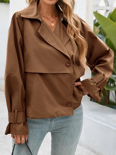 Womens Cropped Trench Coat Short Single Breasted Jackets Lightweight Casual Outerwear