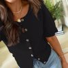 Puff Sleeve Cardigans for Women Crew Neck Lightweight Summer Shirts Button Down Knit Shrug Sweater Tops