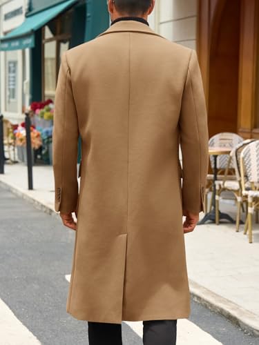 Mens Wool Blend Casual Trench Coat Notched Collar Lapel Long Jacket Double Breasted Classic Winter Overcoat