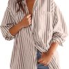 Womens Striped Button Down Shirt Casual Long Sleeve Blouse Top