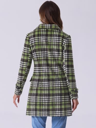 Women's 2025 Winter Notched Lapel Pea Coat Classic Buffalo Checks Double Breasted Plaid Coat