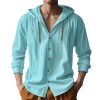 Men Cotton Linen Long Sleeve Button Down Shirt Summer Casual Hawaiian Beach Tops Lightweight Fashion Hoodies
