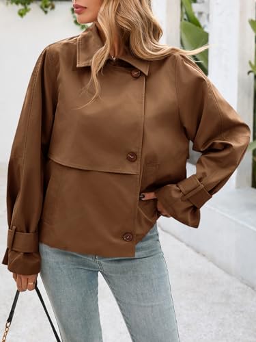 Womens Cropped Trench Coat Short Single Breasted Jackets Lightweight Casual Outerwear