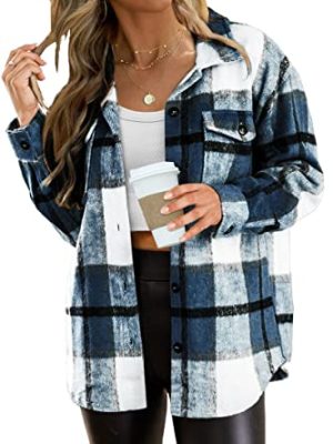 Womens Fall Outfits Fashion Clothes Shackets Flannel Plaid Button Down Long Sleeve Shirts Jackets