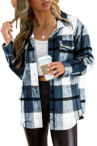 Womens Fall Outfits Fashion Clothes Shackets Flannel Plaid Button Down Long Sleeve Shirts Jackets