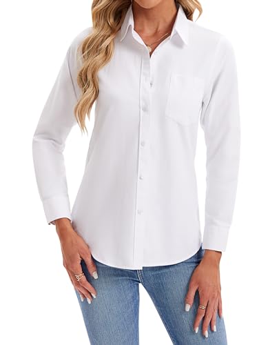 Womens Button Down Shirts Long Sleeve Collared Office Work Blouses Tops with Pocket Oxford Shirts