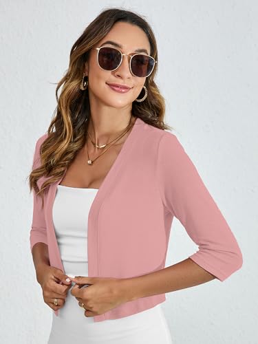 Women's Thin Shrugs 3/4 Sleeve Lightweight Cropped Tops Open Front Cardigan for Dress