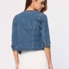 Denim Jacket for Women's Collarless 2025 Cardigan 3/4 Sleeve Crop Jean Jackets