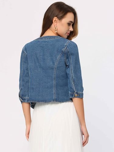 Denim Jacket for Women's Collarless 2025 Cardigan 3/4 Sleeve Crop Jean Jackets