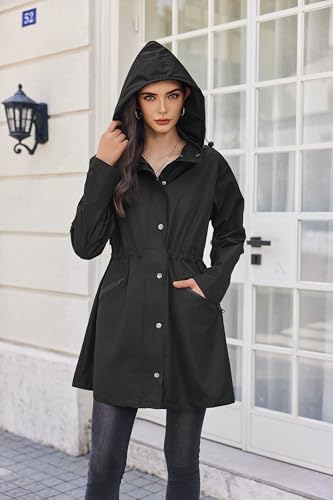 Raincoat Women Waterproof Long Hooded Rain Jacket Trench Coats Windbreaker Travel Jacket