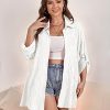 Women Plus Size Button Down Shirts Long Roll Up Sleeve V Neck Collared Casual Blouses Oversized Shirt Tops
