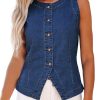Denim Vest for Women Sleeveless Strechy Jean Vest Top Button Down Crewneck Casual Summer Western Waistcoat