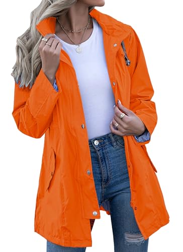 Rain Jacket Women Striped Lined Hooded Lightweight Raincoat Outdoor Waterproof Windbreaker