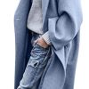 Women's Oversized Notched Collar Wool Blend Single Breast Midi Long Trench Coat