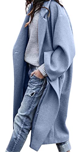 Women's Oversized Notched Collar Wool Blend Single Breast Midi Long Trench Coat