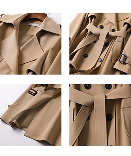 Women's Double Breasted Long Trench Coat Belted Notch Lapel Overcoat Windproof Classic Outerwear