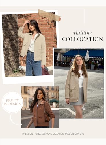 Jackets for Women Casual Long Sleeve Collared Jacquard Coats Trendy Button Down Shacket Jacket with Pockets