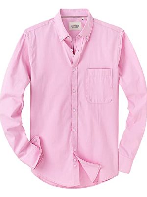 Mens Solid Oxford Shirt Long Sleeve Dress Shirt Work Casual Button Down Shirts with Pocket