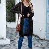 Womens Lightweight Longer Length Cardigan Long Sleeve Casual Crochet Open-Front Sweater with Pockets