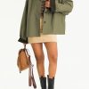 Womens Contrast Collar Jacket Casual Button Down Long Sleeves Crop Trench Coat Outerwear with Pockets