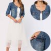 Denim Jacket for Women's Collarless 2025 Cardigan 3/4 Sleeve Crop Jean Jackets