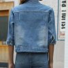 Women's 3/4 Sleeve Short Denim Jacket Lapel Button Down Cropped Trucker Jean Jackets Coats