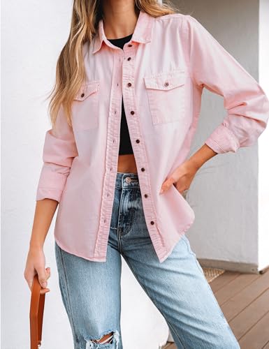 Denim Shirt Women Chambray Jean Western Shirts Long Sleeve Button Down Tops