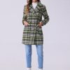 Women's 2025 Winter Notched Lapel Pea Coat Classic Buffalo Checks Double Breasted Plaid Coat