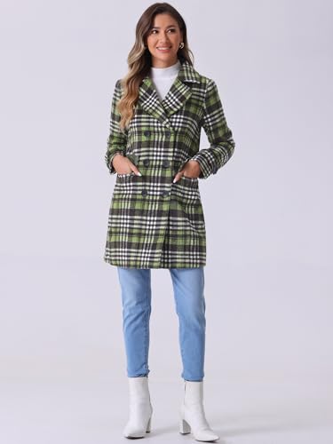 Women's 2025 Winter Notched Lapel Pea Coat Classic Buffalo Checks Double Breasted Plaid Coat