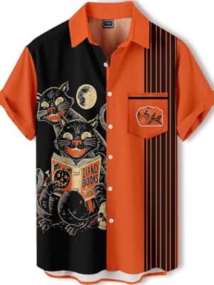Halloween Trick or Treat Button Down Shirt, Funny Shirt,Short Sleeve Hawaiian Shirt, Graphic Print, Holiday Party Wear