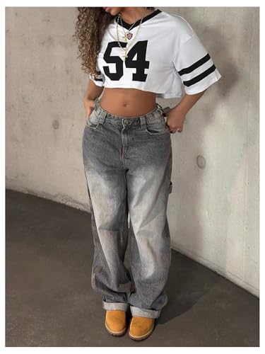 Women's Jersey T-Shirt Summer Sports Crop Tops Number Print Graphic Tees Streetwear